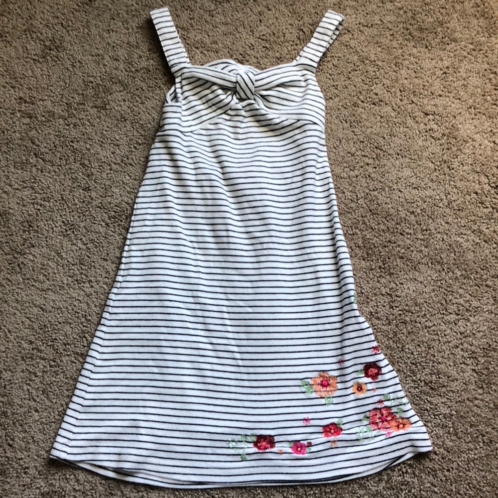 Gymboree Dress Girls Size 8 White Black Stripes Floral Tank
